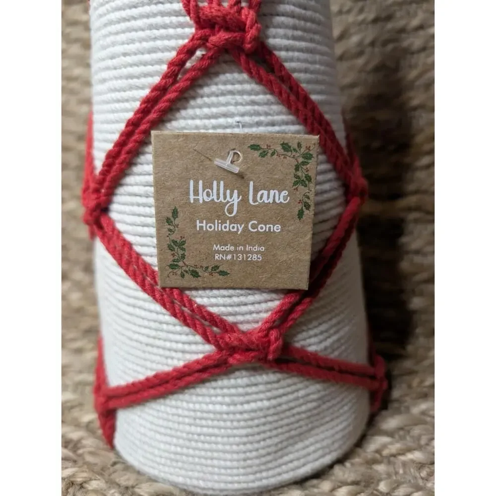 Holiday Lane Boho Festive Yarn Cone Christmas Tree Red White Tabletop Decor 19